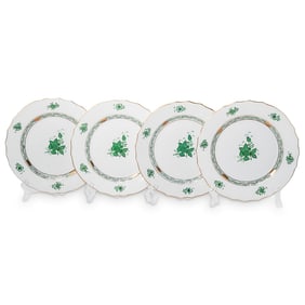 (4 Pc) Herend "Chinese Green Bouquet" Dinner Plates Set