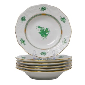 (6 Pc) Herend "Chinese Green Bouquet" Soup Plates Set