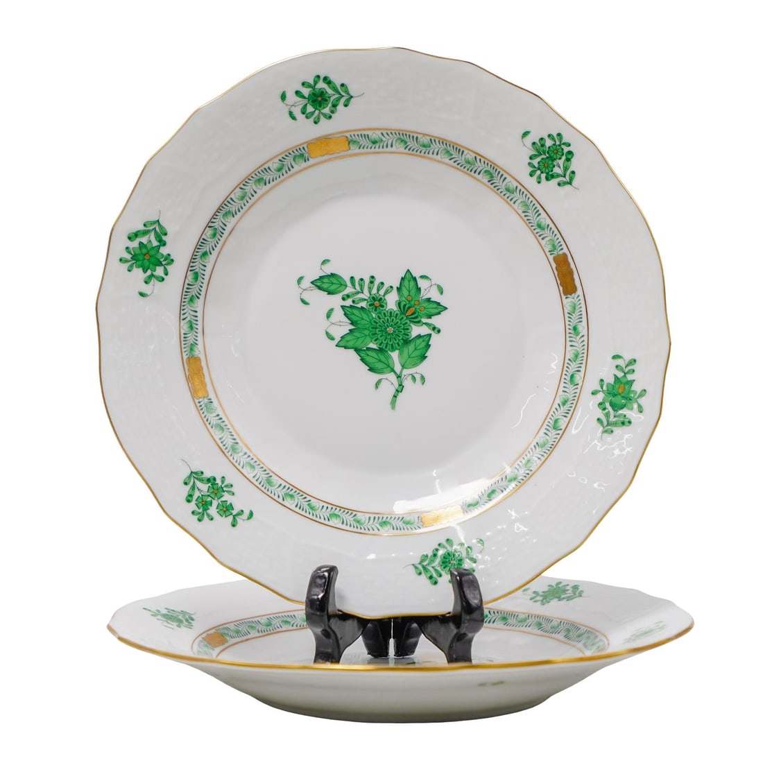 (2 Pc) Herend "Chinese Green Bouquet" Dessert/Pie Plates (1 of 4)