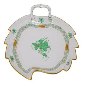Herend Porcelain "Chinese Green Bouquet" Leaf Dish