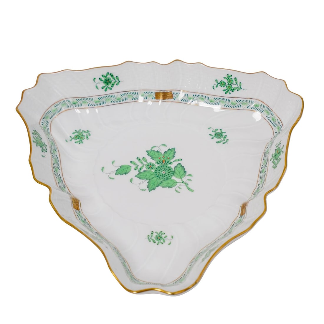 Herend "Chinese Green Bouquet" Triangular Vegetable Bowl (1 of 4)