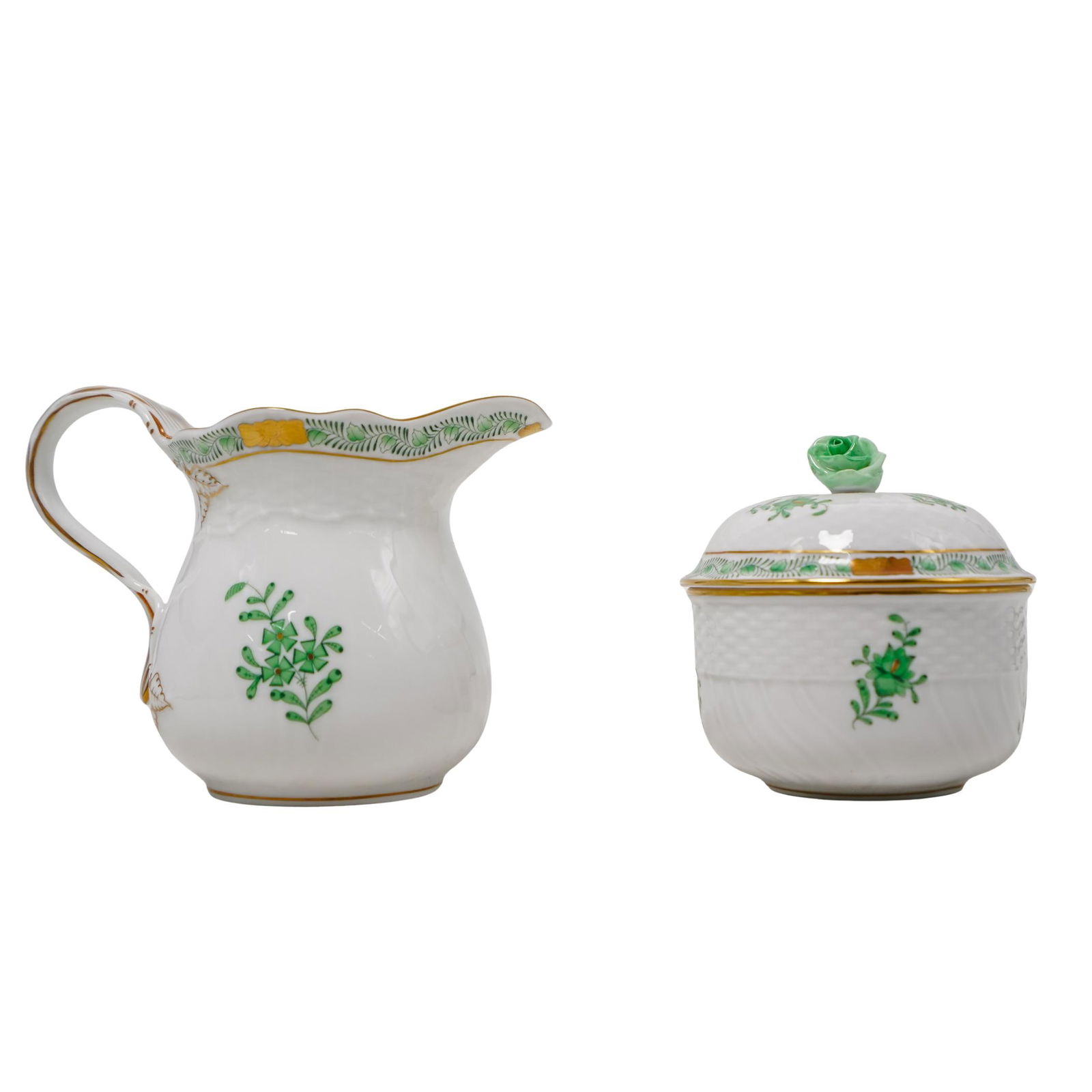 (2 Pc) Herend "Chinese Green Bouquet" Creamer & Sugar Bowl (1 of 11)
