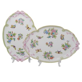 (2 Pc) Herend Porcelain "Queen Victoria" Oval Serving Trays