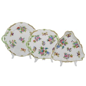 (3 Pc) Herend Porcelain "Queen Victoria" Serving Platters Set