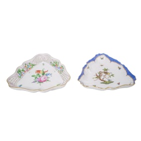 (2 Pc) Herend Hungarian Porcelain Triangular Serving Dishes