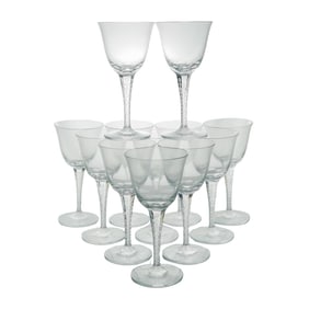 (12 Pc) Lalique Crystal 'Treves' Stemware Wine Glasses