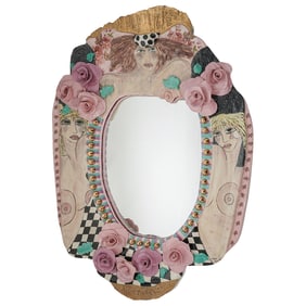 Large Laney Oxman (American, b. 1945) Floral Mirror