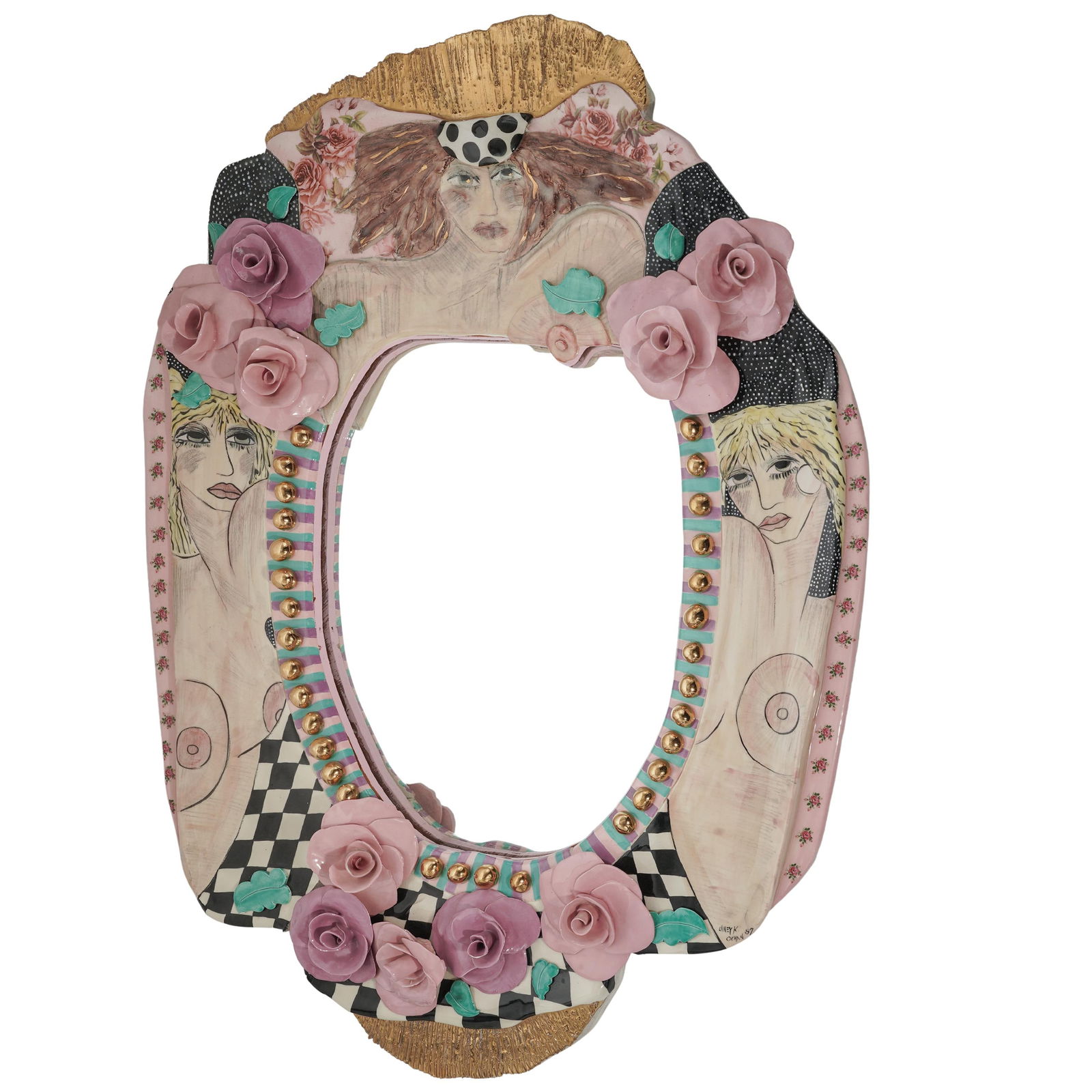 Large Laney Oxman (American, b. 1945) Floral Mirror (1 of 7)