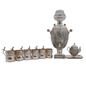 (10 Pc) Sterling Turkish Coffee Service with Silver-Tone Cups & Saucer