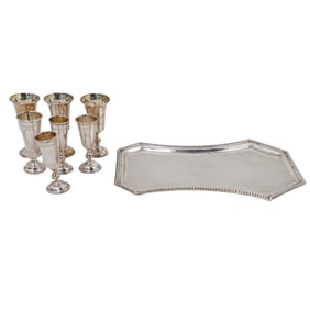 (8 pcs) Sterling & 84 Silver Cordial Cups w/ Tray