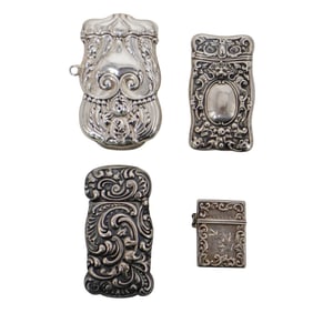(4 Pc) Antique Ornate Sterling Silver Match Safes