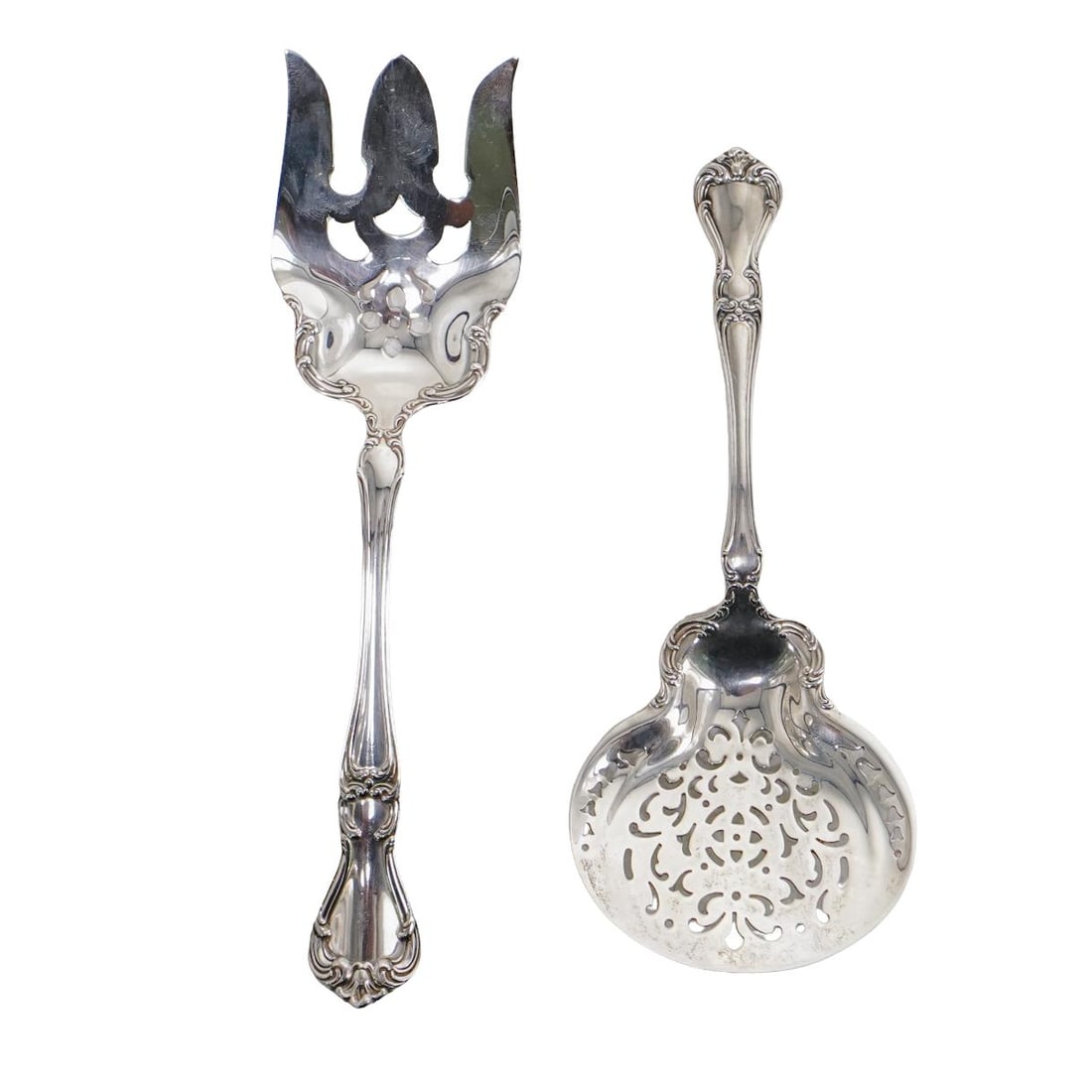 (2 Pc) Antique Gorham Sterling Silver Reticulated Serving Fork & Spoon (1 of 6)