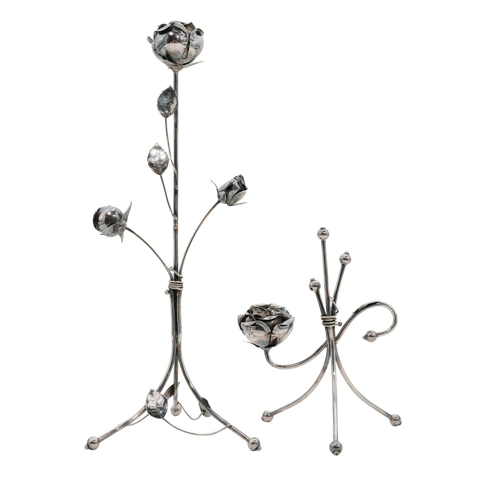 Pair of Italian Sterling Silver Rosebud Candle Holders (1 of 7)