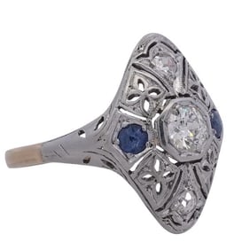 Russian Faberge Era 14k Gold Diamond and Sapphire Ring