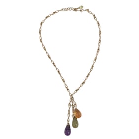 Faberge Era 14k Gold Amethyst and Citrine Necklace