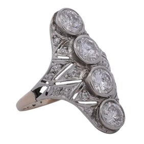 Russian Faberge Era Platinum and 14k Gold and Diamond Ring