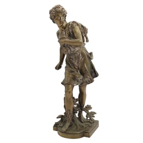 Mathurin Moreau (French, 1822-1912) Gilt Bronze Hunter Statue