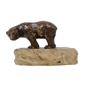 Continental Bronze Bear Statue On Stone Base