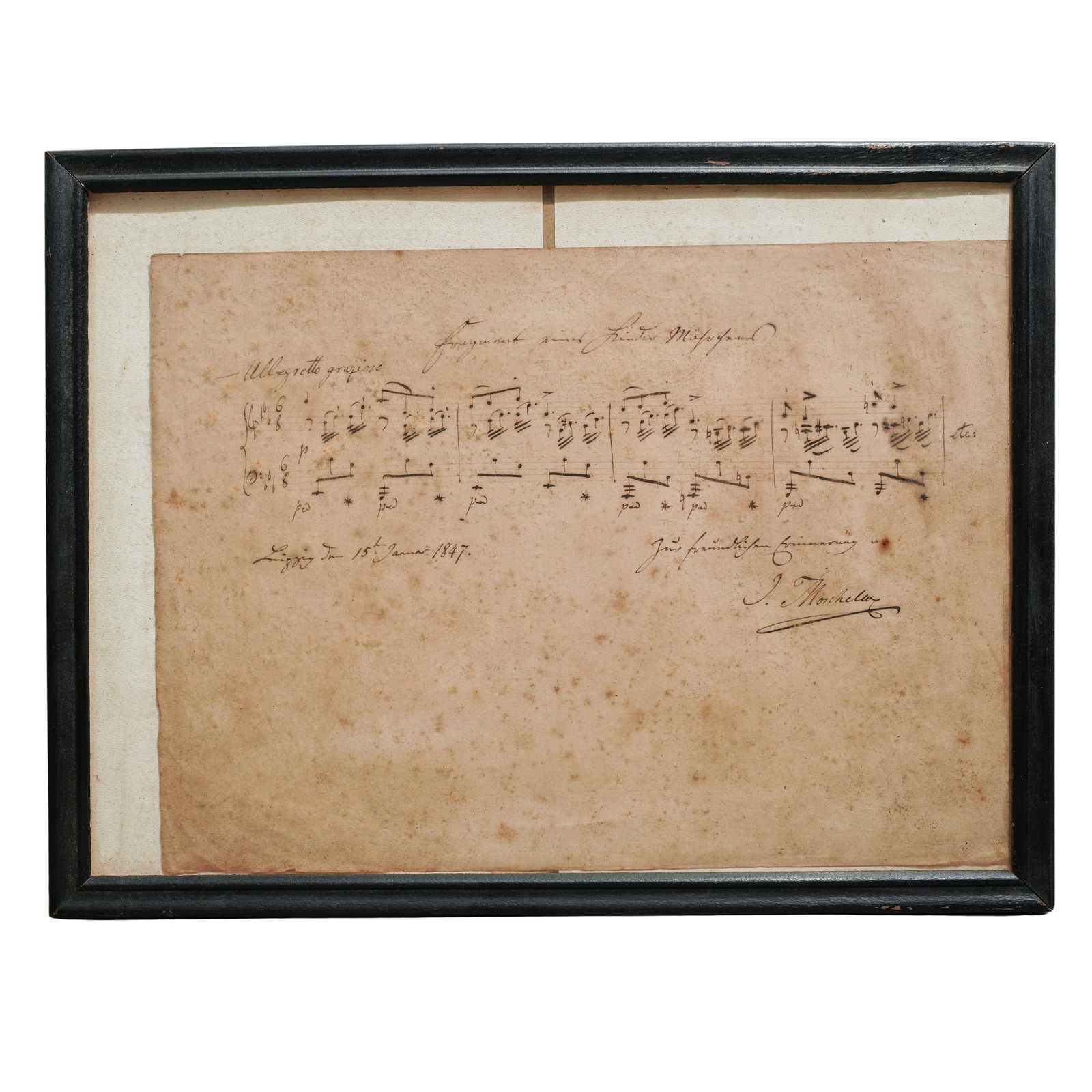 Rare 1847 Hand-Drawn and Signed Composition, Ignaz Moscheles (1 of 3)
