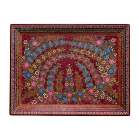 Hand-Painted Floral South American Style Wooden Tray