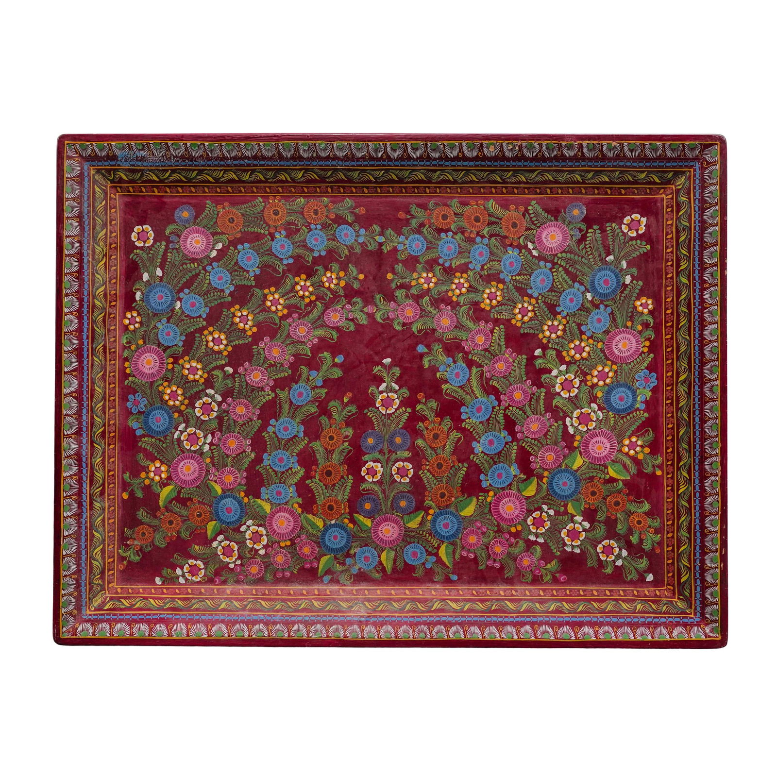 Hand-Painted Floral South American Style Wooden Tray (1 of 4)