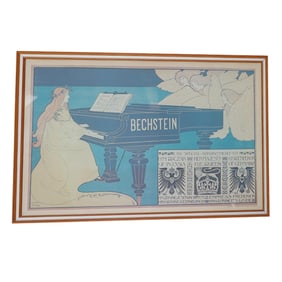 Large Framed Original Art Nouveau Advertisement for Bechstein Pianos, Louis Rhead