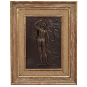 Signed Bronze Nude Female Relief Plaque