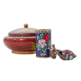 (4 Pc) Eastern Cloisonné with Natural Motifs