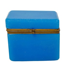 Antique French Blue Opaline Glass Vanity Box