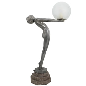 Art Deco Manner of Frankart Spelter Figural Orb Table Lamp