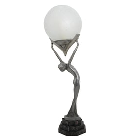 Art Deco Manner of Frankart Spelter Figural Orb Table Lamp