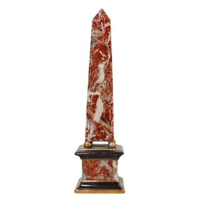 Italian Faux Marble Glazed Ceramic Obelisk Sculpture