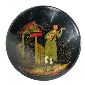 Mid-Century Signed Russian Palekh Lacquered Trinket Box