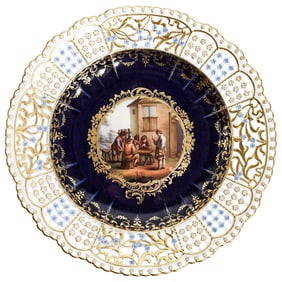 Antique Meissen Porcelain Reticulated Gilded Porcelain Plate