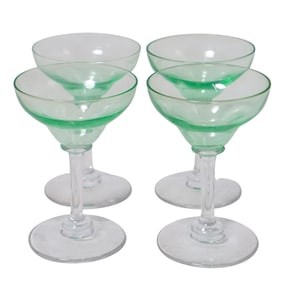 (4 Pc) Antique Green Uranium Glass Cordial Glasses