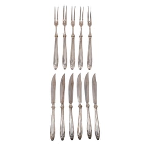 (11 pcs) Art Deco Silver Cheese Knives and Forks