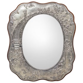 Antique Ornate Silver Repoussé Table Mirror