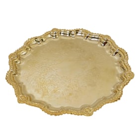 Gold Toned Silver Plate Ornate Serving Tray