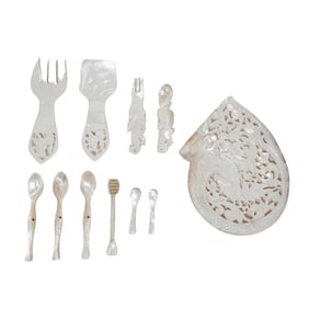 (11 Pc) Exquisite Carved Mother of Pearl Tasting Service