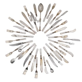 (42 Pc) Sheffield Mother Of Pearl Handled Stainless Steel Flatware Set