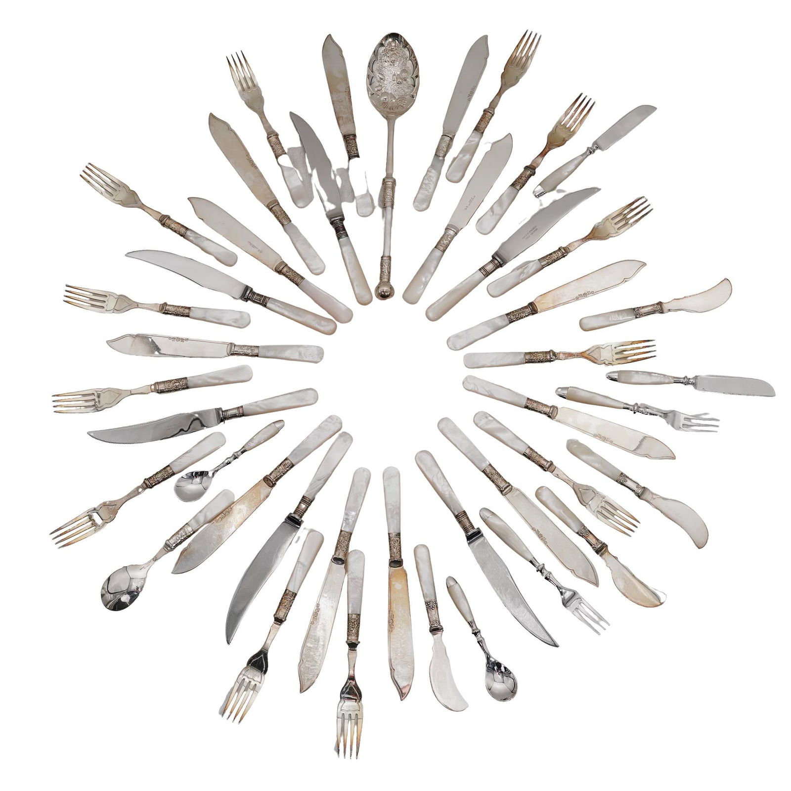 (42 Pc) Sheffield Mother Of Pearl Handled Stainless Steel Flatware Set (1 of 10)