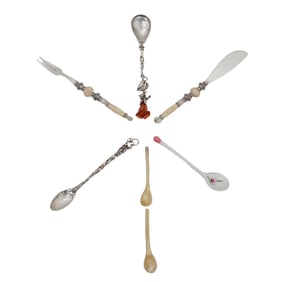 (7 Pc) Natural Materials and China Embellished Cocktail Utensils