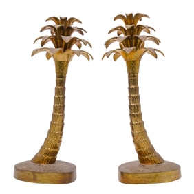 (2 Pc) Mid Century Palm Tree Brass Sculptures