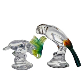 (2 Pc) French 1990s Royales de Champagne Crystal Parrot Figurines