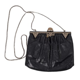 Judith Leiber Art Deco Style Black Lizard Shoulder Bag