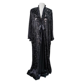 Vintage Neiman-Marcus Black Velvet Floral Lingerie Dressing Gown