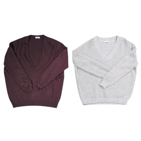 (2 Pc) Brunello Cucinelli Knitted Cashmere V-Neck Sweaters