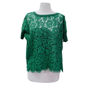 Vintage Valentino Emerald Green Lace Front Knitted Top Sweater