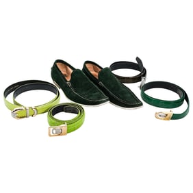 (5 Pc) Pair of Mens Dolce & Gabbana Suede Loafers and 4 Accent Belts