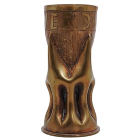 WWI Artillery Shell Trench Art Vase, "Verdun, 1918"